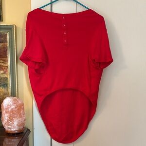 Red Dolman Sleeve Button Down Dog Shirt